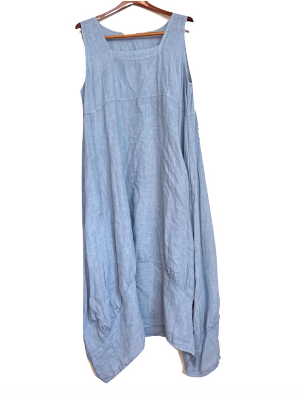 Made in Italy women dress size L linen blue maxi tulip tank - Picture 3 of 11